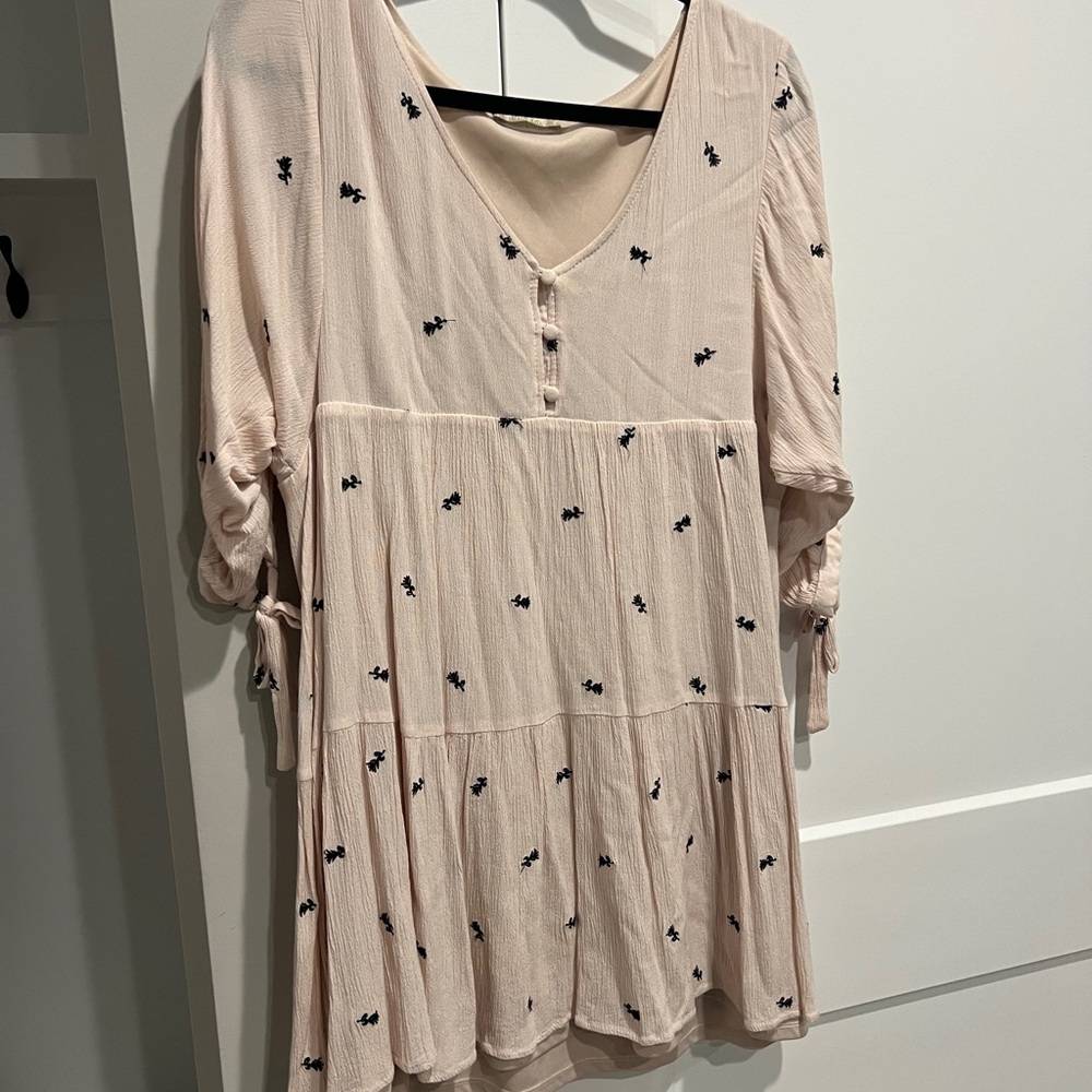 Altar'd State Cream Mini Dress with Black Embroidery